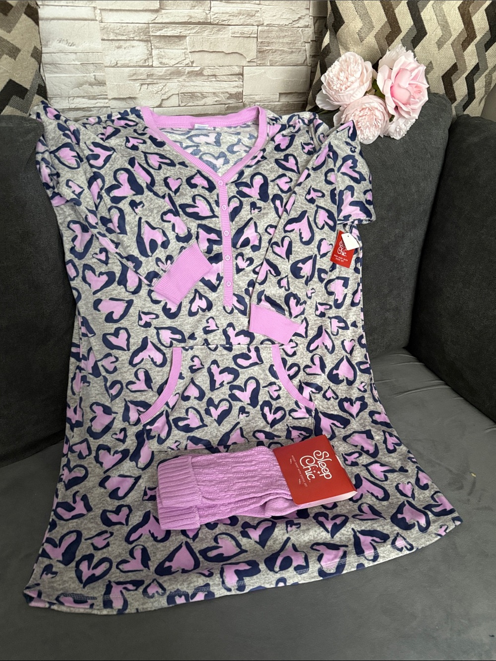 Sleep Chic Women’s Pink & Gray Heart-Print Nightshirt